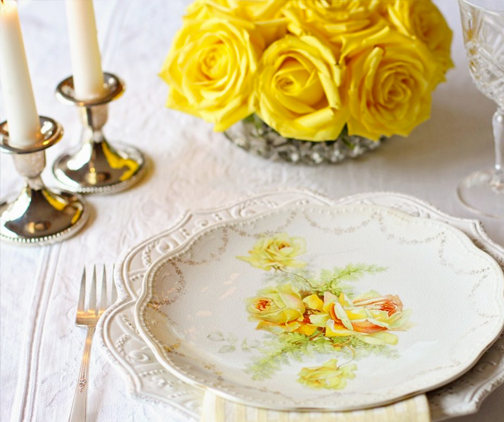 Table setting with yellow flowers